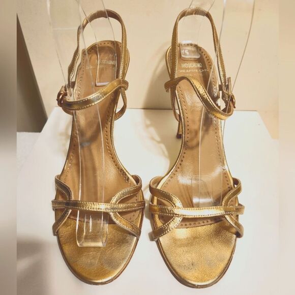 Moschino Cheap & Chic Gold Strappy Stiletto Heel Sandals Sz.8/38.5 Ret.$475 - Picture 3 of 7